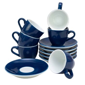 Set 6 cesti expresso cu farfurie Design Italian Alb/Albastru, 90 ml, Portelan Set 6 cesti expresso cu farfurie Design Italian Alb/Albastru, 90 ml, Portelan