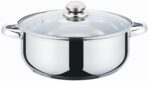 Cratita din inox, compatibila cu plita cu inductie, cu capac din sticla , 22 cm , 3 l , Grunberg GR3116