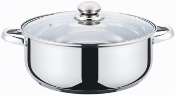 Cratita din inox, compatibila cu plita cu inductie, cu capac din sticla , 22 cm , 3 l , Grunberg GR3116