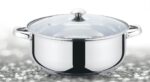 Cratita din inox, compatibila cu plita cu inductie, cu capac din sticla , 22 cm , 3 l , Grunberg GR3116