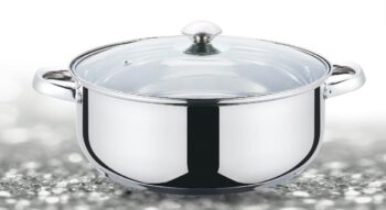 Cratita din inox , compatibila cu plita cu inductie, cu capac din sticla, 26 cm , 5 l , Grunberg GR3118