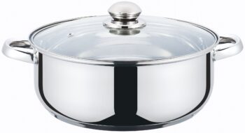 Cratita din inox , compatibila cu plita cu inductie, cu capac din sticla, 26 cm , 5 l , Grunberg GR3118