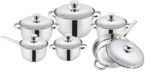 Set 12 piese , 6 vase din inox, compatibile cu plita cu inductie, cu capace din inox, Grunberg GR15121