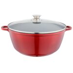 Cratita din aluminiu, cu ceramica, cu capac din sticla, pentru prepararea gemului, sosului din tomate, 32cm, Grunberg GR9032