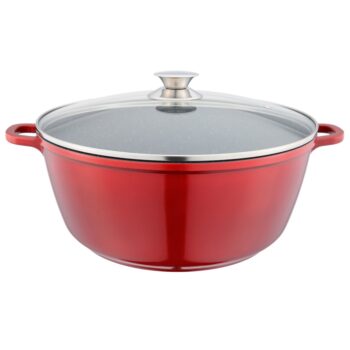 Cratita din aluminiu, cu ceramica, cu capac din sticla, pentru prepararea gemului, sosului din tomate, 32cm, Grunberg GR9032