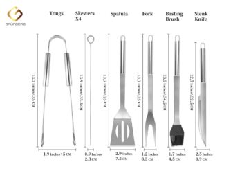 Set ustensile din inox, pentru gratar, 9 piese, Grunberg UG9PS