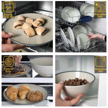 Set farfurii 12 piese, pentru 4 persoane, Sand, Cesiro, Alb Ivoire lucios cu margine neagra