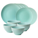 Set farfurii 12 piese, pentru 4 persoane, Peppermint, Cesiro, Verde Mat