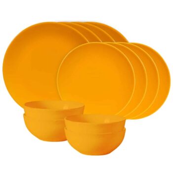 Set farfurii 12 piese, pentru 4 persoane, Sun, Cesiro, Galben Lucios