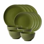Set farfurii 12 piese, pentru 4 persoane, Olive Green, Cesiro, Verde Masliniu Mat