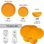Set farfurii 12 piese, pentru 4 persoane, Sun, Cesiro, Galben Lucios