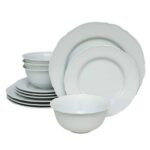 Set farfurii 12 piese, pentru 4 persoane, Iceberg, Cesiro, Portelan, Alb Lucios