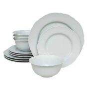 Set farfurii 12 piese, pentru 4 persoane, Iceberg, Cesiro, Portelan, Alb Lucios
