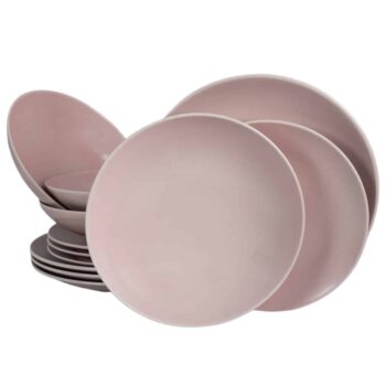 Set farfurii 12 piese, pentru 4 persoane, Milkshake, Cesiro, Roz Mat