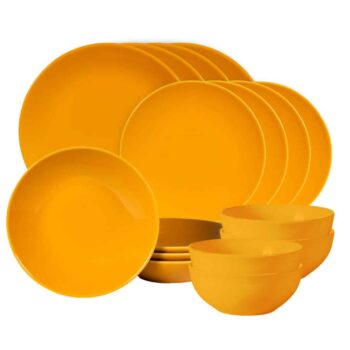 Set farfurii 16 piese, pentru 4 persoane, Sun, Cesiro, Galben Lucios Set farfurii 16 piese, pentru 4 persoane, Sun, Cesiro, Galben Lucios