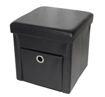 Taburet pliabil cu spatiu de depozitare si sertar, 38x38x38 cm, Grunberg TB61 (negru)