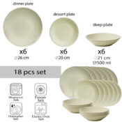 Set farfurii 18 piese, pentru 6 persoane, Milk Foam, Cesiro, Alb ivoire