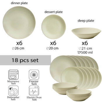 Set farfurii 18 piese, pentru 6 persoane, Milk Foam, Cesiro, Alb ivoire