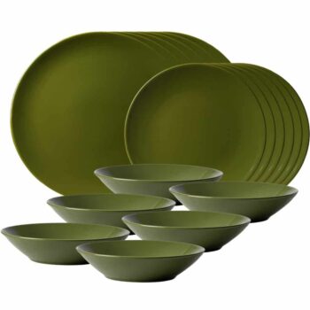Set farfurii 18 piese, pentru 6 persoane, Olive Green, Cesiro, Verde Masliniu