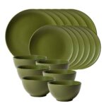 Set farfurii 18 piese, pentru 6 persoane, Olive Green, Cesiro, Verde Masliniu Mat