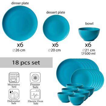 Set farfurii 18 piese, pentru 6 persoane, Lagoon, Cesiro, Albastru Mat