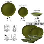Set farfurii 18 piese, pentru 6 persoane, Olive Green, Cesiro, Verde Masliniu