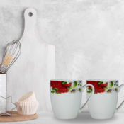 Set Elegant de 6 Căni de Cafea cu Motive Florale Roșii din Porțelan