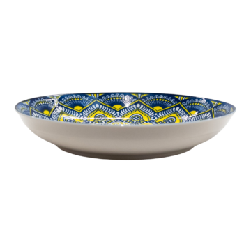 Farfurie adâncă cu model mandala albastru-galben de 20,5 cm