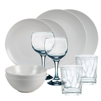 Set de masa, 10 piese, pentru 2 persoane, North Pole, Cesiro, Alb Mat