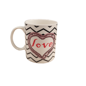 Cană, 300ml,  cu mesaj love și linii negre