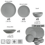 Set farfurii 24 piese, pentru 6 persoane, Silver, Cesiro, Gri Lucios