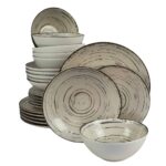 Set farfurii 24 piese, pentru 6 persoane, Stone, Cesiro, Alb Ivoire cu negru