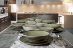 Set farfurii 24 piese, pentru 6 persoane, Earth Green, Cesiro, Alb Ivoire cu verde
