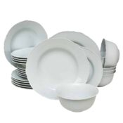 Set farfurii 24 piese, pentru 6 persoane, Iceberg, Cesiro, Portelan Alb