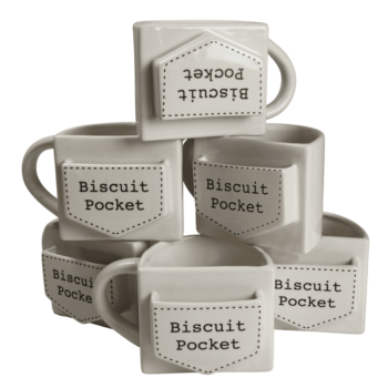 Set 6 cani cu buzunar pentru biscuit, 420 ml, Alb cu mesaj Set 6 cani cu buzunar pentru biscuit, 420 ml, Alb cu mesaj