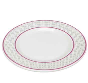 Farfurie desert decorat lini mov si patratele, diametrul 20 cm, Alb Pur Farfurie desert decorat lini mov si patratele, diametrul 20 cm, Alb Pur