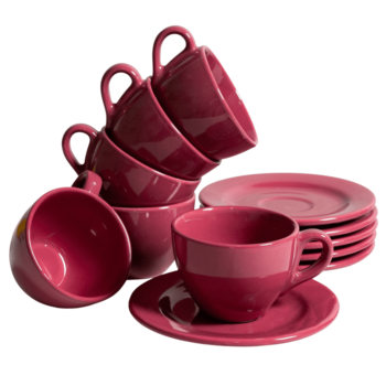 Set 6 cesti cu farfurie pentru cafea Visiniu Soft Malberry, 160 ml Set 6 cesti cu farfurie pentru cafea Visiniu Soft Malberry, 160 ml