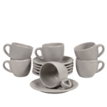Set 6 cesti cu farfurie pentru expresso Gri Argintiu Mat 80 ml