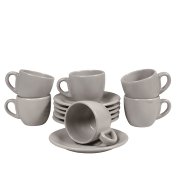 Set 6 cesti cu farfurie pentru expresso Gri Argintiu Mat 80 ml