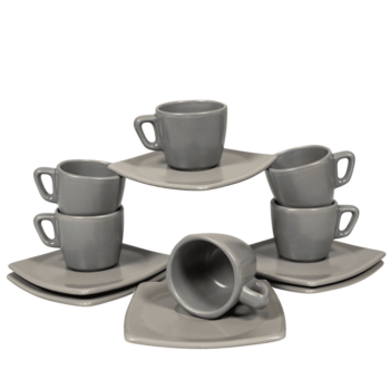 Set 6 cesti cu farfurie pentru expresso Gri Argintiu Mat, 80 ml Set 6 cesti cu farfurie pentru expresso Gri Argintiu Mat, 80 ml