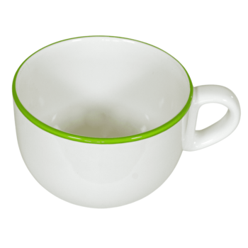 Cană Albă Arctic cu Bordura Verde Mar, 450 ml