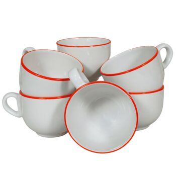 Set 6 cani Alb Arctic cu Bordura Portocalie, 450 ml Set 6 cani Alb Arctic cu Bordura Portocalie, 450 ml