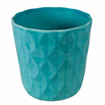 Ghiveci decorat in relief cu forma de diamante mici, 12 cm, Turcoaz Aqua Pigmentat