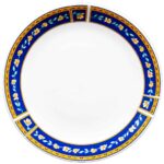 Farfurie desert cu banda albastra cu flori, 19,5 cm, Alb Pur