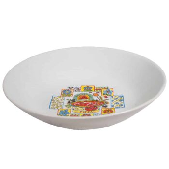 Farfurie adanca cu decor tablouri cu flori si pizza, 21 cm, Alb Artic Farfurie adanca cu decor tablouri cu flori si pizza, 21 cm, Alb Artic