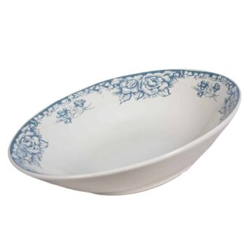 Farfurie adanca Alb Arctic, 21 cm, cu banda cu trandafiri albastrii Farfurie adanca Alb Arctic, 21 cm, cu banda cu trandafiri albastrii