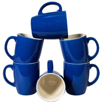 Set 6 cani in doua culori albastru cu crem Ivoire, 300 ml
