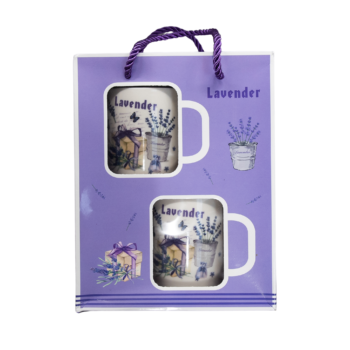 Set 2 Cești cu decor Lavandă și lingurițe