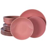 Set farfurii 18 piese, pentru 6 persoane, Glossy Dark Pink, Cesiro, Roz Glossy