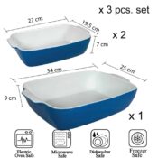 Set 3 vase termorezistente Alb/Albastru Marimi mixte